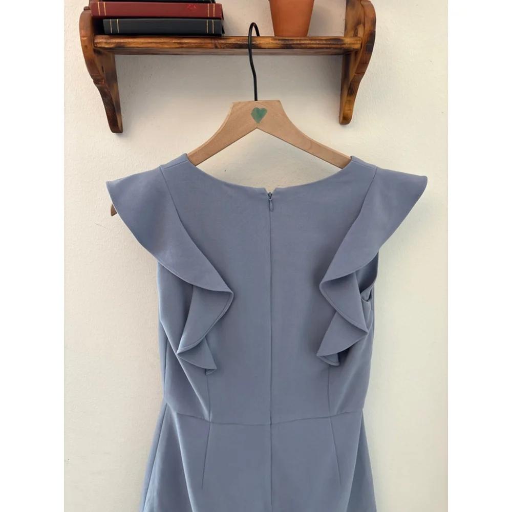 Women's FRENCH CONNECTION Blue Ruffle Mini Dress Size 10 - Picture 2 of 6